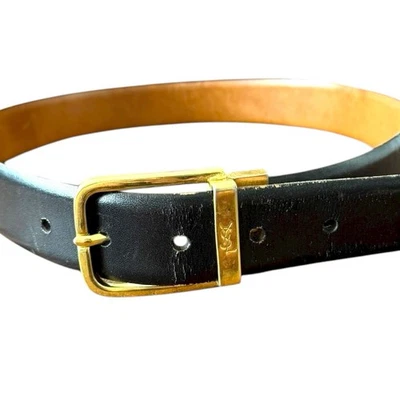 Vintage YSL Gold Belt Buckle Black Brown Belt Size S Brass - Image 1 of 4