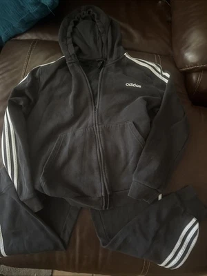 Vintage Adidas Black Track Suit W/White Stripes Set Hoodie Pant M L - Image 1 of 4