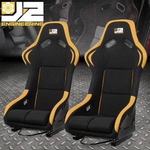 2X J2 UNIVERSAL FIBERGLASS FRAME BLACK FABRIC FIXED POSITION BUCKET RACING SEATS - Picture 1 of 8