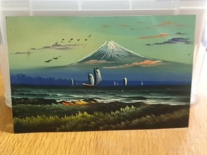 Vintage Postcard, Hand Painted Oil, Japanese, Mt Fuji (10F) - Picture 1 of 2