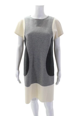 Fendi Womens Wool Color Block Stitching Detail Short Sleeve Dress Gray Size 42 - Image 1 of 4