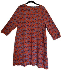 GUDRUN SJODEN Floral Print Lyocell Lagenlook Tunic Dress Pockets Orange & Blue L - Picture 1 of 18
