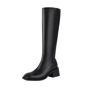 vivianly Women's Fashion Knee High Boots Chunky Block Heel Square Toe Zipper ... - Picture 1 of 7