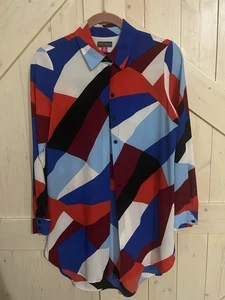 Vince Camuto Blouse Women’s Geo Print Long Sleeve Top Boho Tunic. Size XS - Picture 1 of 2