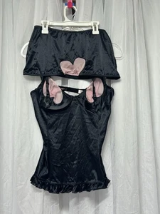 VTG 90s Victoria’s Secret Satin Mesh Heart Lingerie Camisole Garter Skirt Set  - Picture 1 of 14