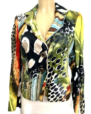 Escada Jacket Blazer Multi Color Two Button Abstract Animal Print 40 10 M - Image 1 of 4