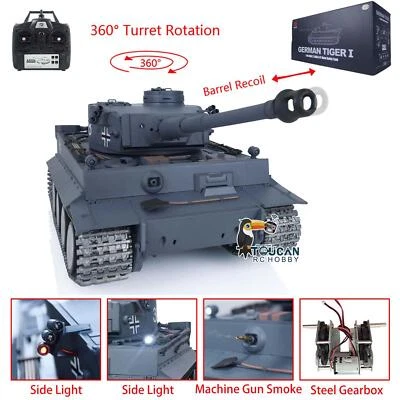 1/16 Henglong 7.0 Tiger I RTR RC Tank 3818 W/Barrel Recoil Metal Wheels Smoking - Image 1 of 4