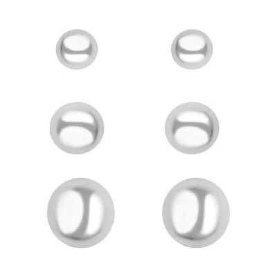 Juego de 3 aretes de bola chapados en rodio de plata de ley de 3 mm, 4 mm y 5 mm Foto 1 de 3