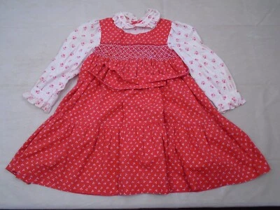 Polly Flinders Girls Dress Hand Smocked Size 6 Red Long Sleeve Youth Vintage - Image 1 of 4