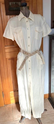 Vestido Camisa Vintage Fendi Jeans Ropa de Trabajo Utilitario Largo con Cinturón Italia Lino Vis Foto 1 de 4