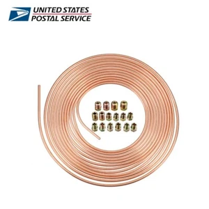 25 Ft Roll 3/16" OD Copper Nickel Steel Plated Brake Line Tubing w/ 16 Fittings - Picture 1 of 13