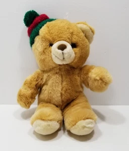 Fine Toy Co. Brown Tan Teddy Bear Plush Toy Stuffed Animal 9" Green Red Knit Hat - Picture 1 of 6