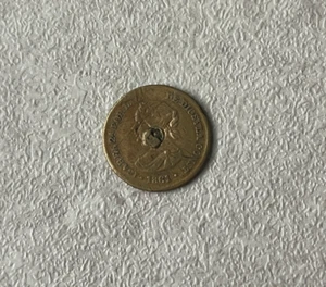 1861-Dated Spain "10 Escudos" Brass Jeton Gaming Counter Token - Damaged L2 - Picture 1 of 2
