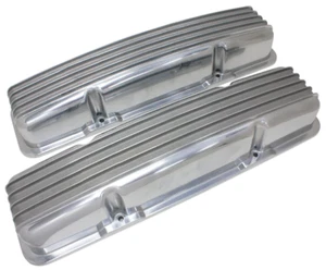 Fits Chevy SB 283 400 Short Valve Covers Full Finned Polished Aluminum W/O Holes - Foto 1 di 1