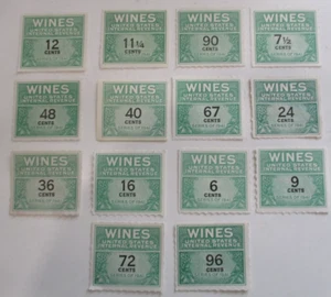 US REVENUE   14  Stamps MINT NO GUM WINES STAMP SERIES of 1941 CAT $155  See Pic - Picture 1 of 1