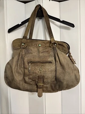 Bolso Hobo Grande Marrón Tasha Polizzi Cuero/Tote Acento Turquesa Hecho en India Foto 1 de 4