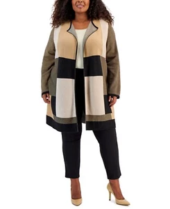 Kasper Plaid Edge to Edge Long-Sleeve Camel Combo 2X - Picture 1 of 1