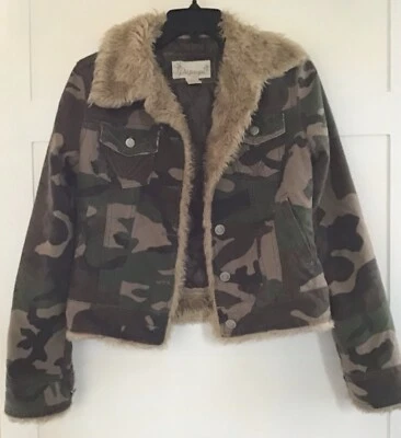 Jaqueta de mamão M camuflagem casaco Penny Lane pele sintética botão para cima boho hippie rua  - Imagem 1 de 4