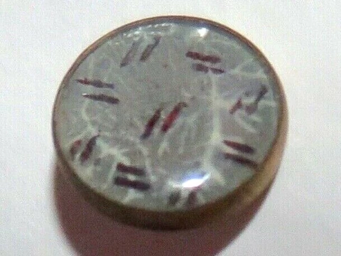 Small DUG Waistcoat Button - Pink Metallic Stripes on Grey, Design Under Glass Cover