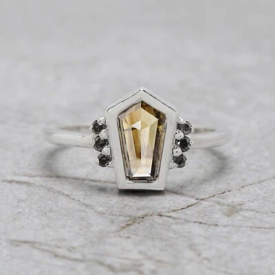 1.28 Ct Shield Cut Brown Color Diamond Ring 14K White Gold Engagement Gift Ring - Image 1 of 4