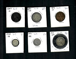 Canadá N.F. 1872 y 1894 1 Ct. 1881 20Ct. plata 1917 25 centavos 1941 y 1945 plata - Imagen 1 de 2