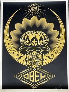 Shepard Fairey Obey Lotus Ornament Black Tan Print 2008 Signed Pop Art Giant - Picture 1 of 6