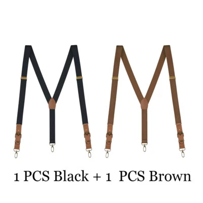 2PCS Men's Suspenders Y Back Adjustable Leather Y-Shaped Hooks Pants Braces - Image 1 of 4