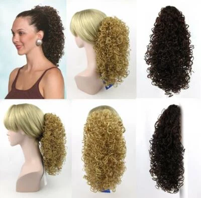 15" LONG SPIRAL CURLS CURLY HAIR PONYTAIL HAIRPIECE CLAW CLIP WET LOOK POPPY  - Image 1 of 4