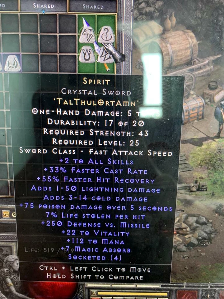 D2R Ladder - Spirit Crystal Sword Runeword (Tal Thul Ort Amn)  - Image 1 of 1