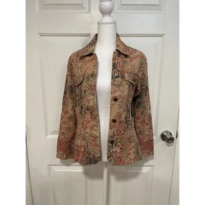 Chaqueta Analogía Estampado Paisley Bordada Ajustada Elástica Algodón Marrón Tostado Rojo M - Imagen 1 de 7