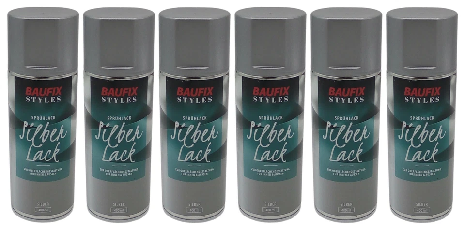 6x Baufix Silber Lackspray 400ml Farbspray Sprühdose Lack Buntlack Sprühfarbe - Bild 1 von 2
