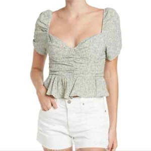ASTR The Label Blue Ditsy Floral Sweetheart Neck Puff Sleeve Blouse BNWT Size XL - Picture 1 of 11