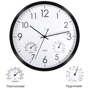 12'' Modern Large Quartz Wall Clock Silent Temperature & Humidity Bedroom Office - Picture 1 of 12