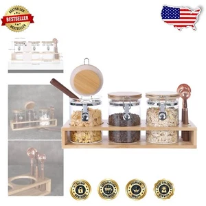 Complete Set of 3 Glass Canisters with Bamboo Lids for Kitchen Organization - Picture 1 of 8