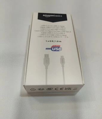 Amazon basics 6 feet White USB C  2.0 To USB A Cable  - Image 1 of 2