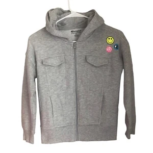 Champion Girls Size M 10/12 Grey Smiley Zip Front Sweatshirt Jacket Hoodie - Picture 1 of 6