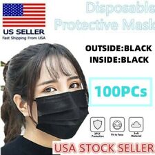 50 Pcs Black 3-Ply Face Mask Disposable Non Medical Surgical Earloop Mouth Cover