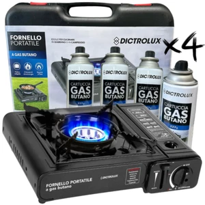 FORNELLO FORNELLINO A GAS BUTANO PORTATILE DA CAMPEGGIO + 4 CARTUCCE GAS - Foto 1 di 14
