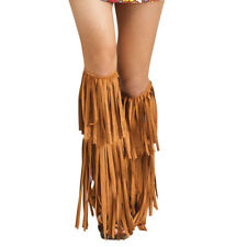 Hippie Brown Fringe Boot Covers Womens Adult Costume Accessory NEW 60s