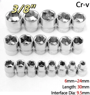 Socket Set Hexagonal Short Socket Square Drive Ratchet Socket Cr-v 6mm~24mm 3/8" - Image 1 of 4