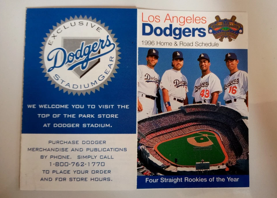 1996 Los Angeles Dodgers pocket schedule Exclusive Stadium Gear  - Image 1 of 1