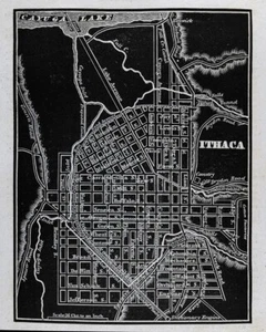 1836 Gordon Woodcut Map Ithaca NY City Plan Falls Canals Mills Tunnel Streets - Picture 1 of 3
