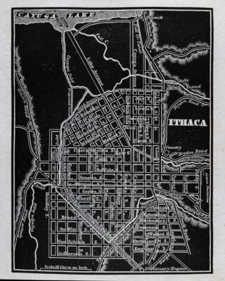 Mapa grabado en madera Gordon 1836 Ithaca NY City Plan Falls Canals Mills Túnel Calles Foto 1 de 3