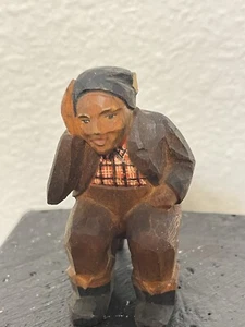 Swiss Huggler Wyss Carved Old Man Sitting In Chair READ - Picture 1 of 6