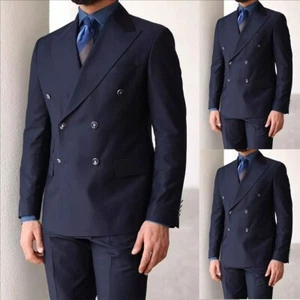 Para hombres Doble Pecho Pico Solapa Novio Esmoquin Formal Boda Baile de graduación Traje Personalizado - Imagen 1 de 9