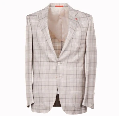 Abrigo deportivo Isaia Trim-Fit beige a cuadros suave lana-cachemira-seda 38R (UE 48) NUEVO CON ETIQUETAS Foto 1 de 4