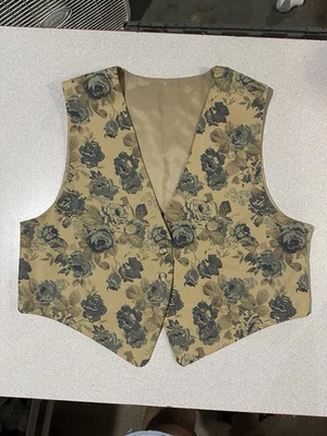 Hermoso Chaleco Mujer Vintage Años 90 Beige Y Azul Floral Talla Grande Foto 1 de 4