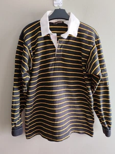 Vintage Rugby Shirt Medium Hardin Knitwear Black Yellow Polo New York Striped - Picture 1 of 9