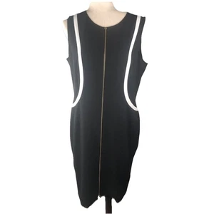 Calvin Klein Women's Dress Black White Sleeveless Size 14 Zipper Sheath Dress - Picture 1 of 12