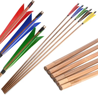 6/12pcs Bamboo Arrows Turkey Feather Shafts Archery Recurve Bow Longbow Target - Image 1 of 4